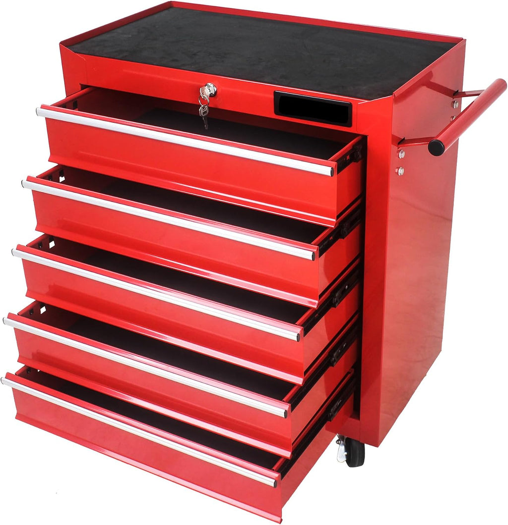 Rolling Tool Chest, 5-Drawer Rolling Tool Box with Interlock System and Wheels for Garage, Warehouse, Workshop, Repair Shop red
