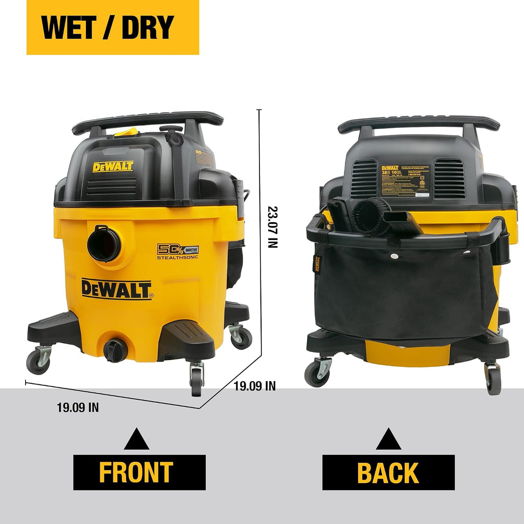DEWALT 10 Gallon 5.0 Peak HP STEALTHSONIC Shop Vacuum Wet and Dry, Ultra Quiet Wet Dry Vac, Ideal for Jobsite, Garage, Car & Workshop, DXV10P-QT with Attachments & Powerful Suction, Portable Cleaning