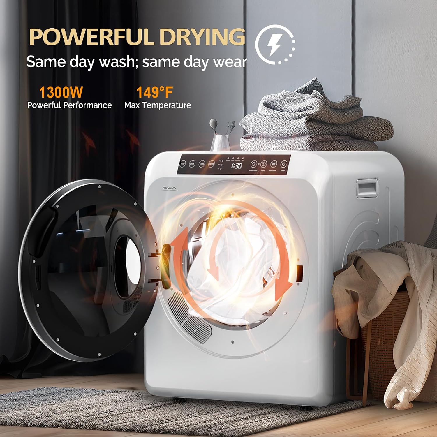 ROVSUN 3.5CuFt Clothes Dryer and 30LBS Full-Automatic Washing Machine Set, Compact Laundry Washer and Dryer Combo Set with Stainless Steel Inner Tub, for Apartment, Dorms, Home