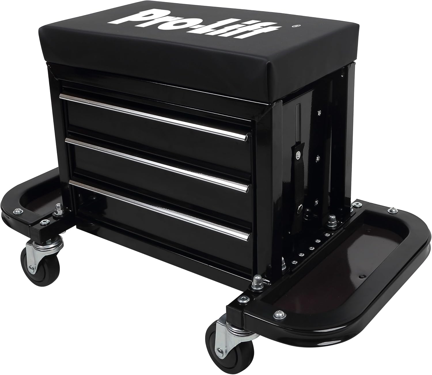Pro-Lift Mechanic Roller Seat with Tool Box - 3-Drawer Rolling Tool Chest Stool with Padded Seat Cushion for Garage Creeper – 400 Lbs Capacity