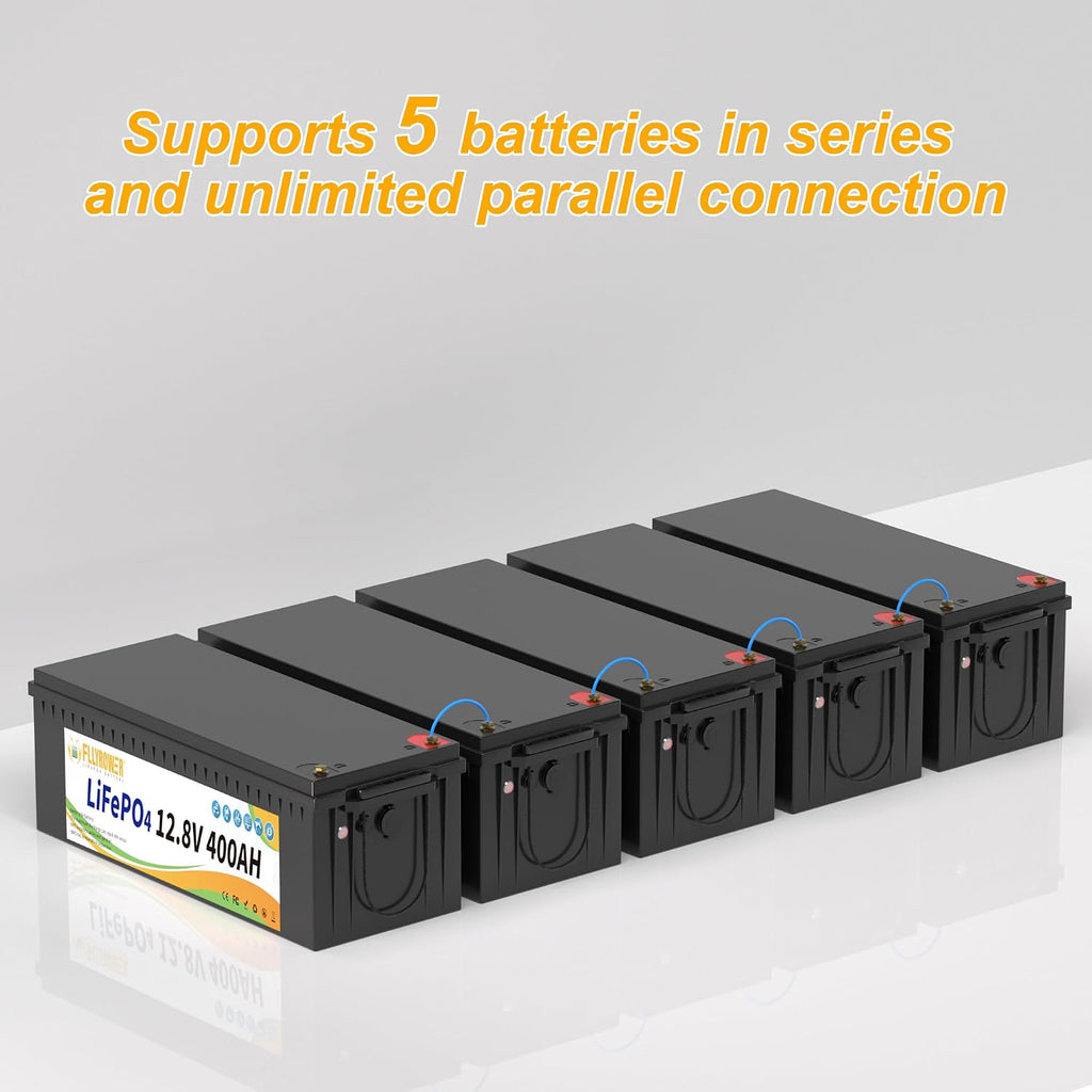 FLLYROWER 12V Lithium Battery 400AH with BMS and 16500 Deep Cycles 12V 400AH Lifepo4 Battery Grade A Cells for Marine Trolling Motor RV Camping Solar Golf Cart Off-Grid