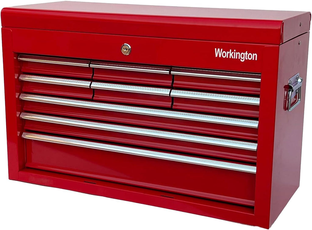 Workington Portable Metal tool chest with 9 drawers, 24' Cabinet with Ball Bearing Drawer Slides, Steel Tool Storage Box Organizer 4006 Red