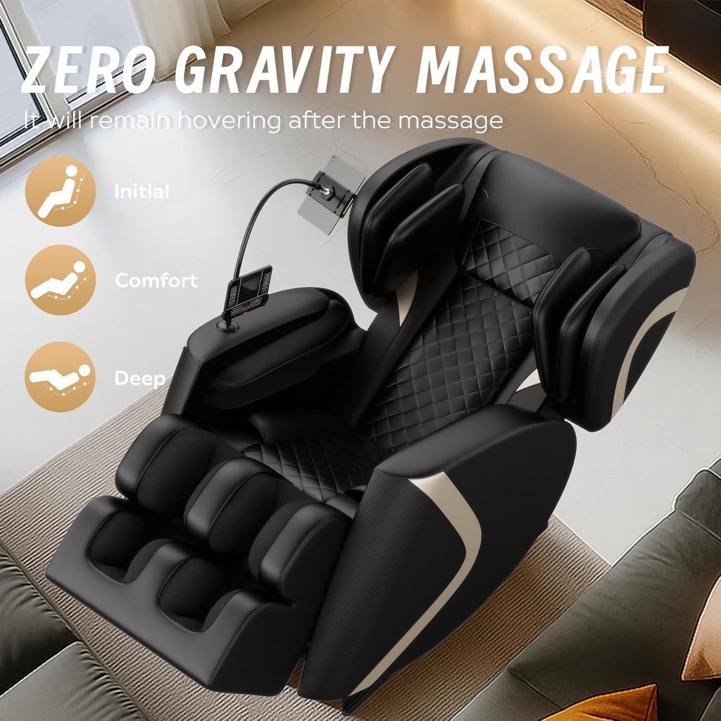 GDFStudio Full Body Massage Chair, Zero Gravity Recliner with Heating, Air Pressure, Foot Rollers, Bluetooth Speaker & Adjustable Intensity, 5 Automatic Modes for Home & Office Relaxation