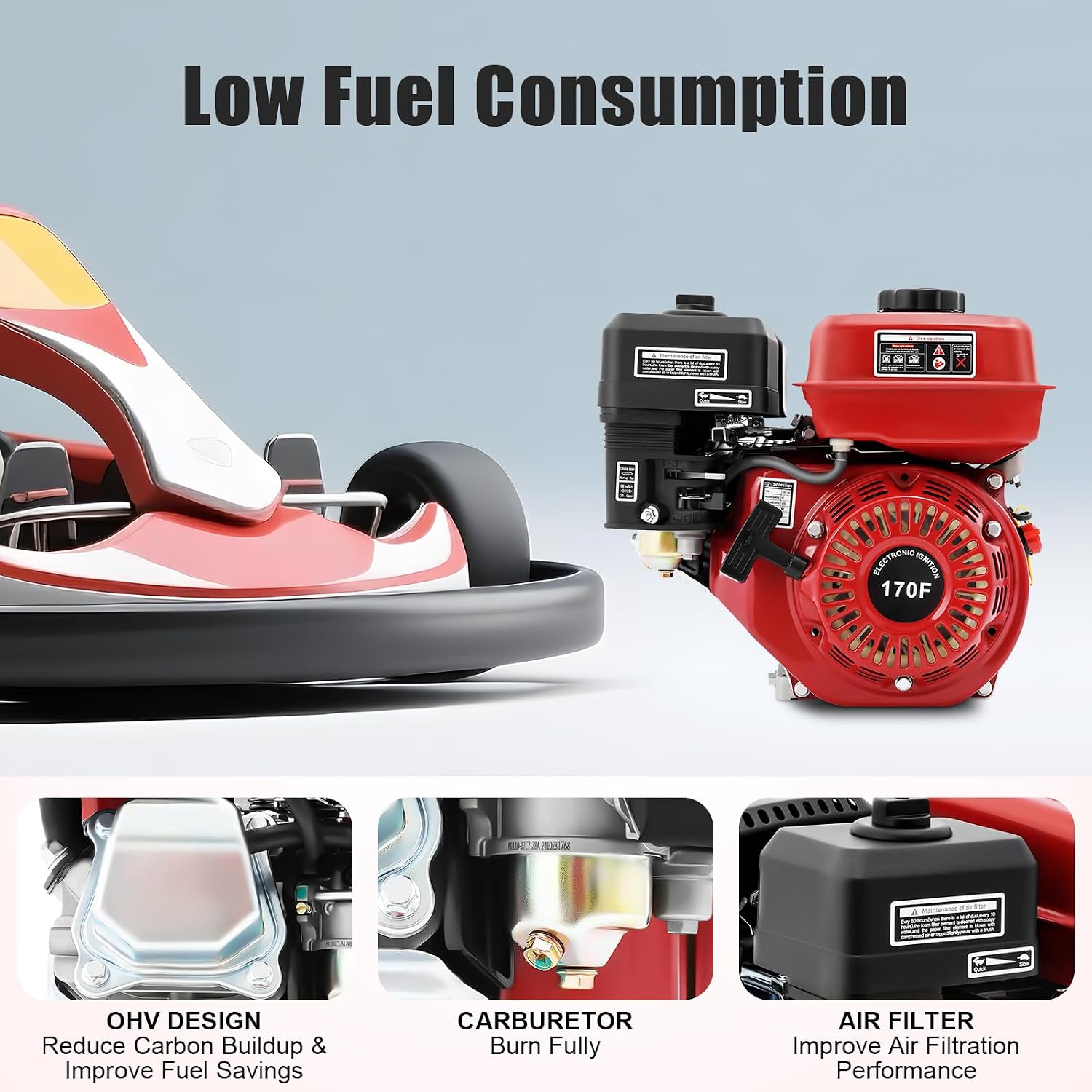 212cc 7.5HP Gas Power Household Engine Petrol Motor, 4-Stroke Pull Start Gas Engine Irrigation Air-Cooled Petrol Motor, 3000W Generator Gas Power Engine Motor for Garden Yard Irrigation