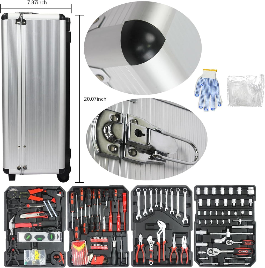 899PCS Tool Set, Household Tool Kit with Rolling Tool Box, Complete Tool Box Set Hand Tool Set with Tool Box, Mechanic Tool Set Rolling Tool Set for Auto Repair/Home Tool Set (White)