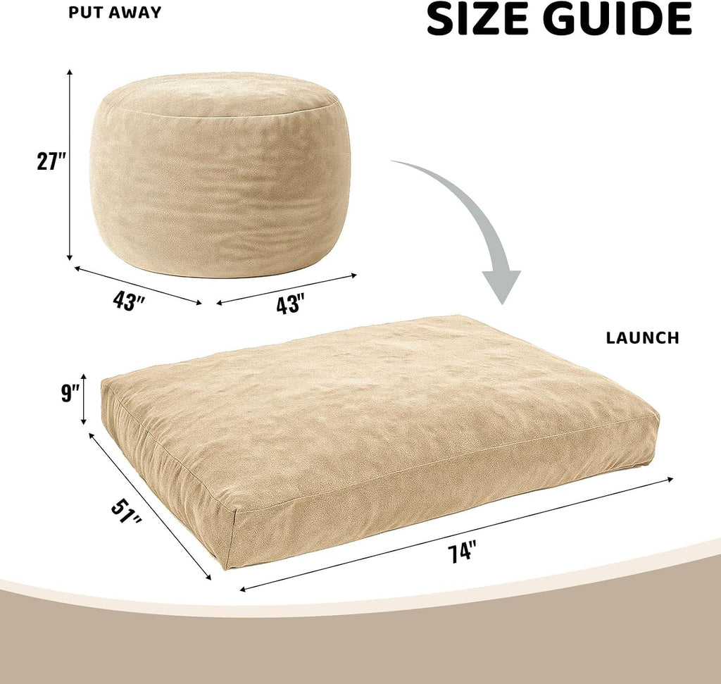Adult Bean Bag Chair Bed, Bean Bag Sofa with Filling, Memory Foam, Comfortable Floor Sofa Bed, Boneless Floor Chair, Suitable for Living Room Bedroom Dormitory Balcony Lounge (Apricot, Chair Bed)