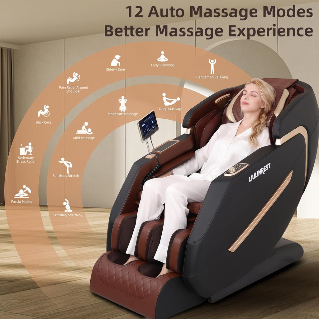 2026 4D Massage Chair Full Body, Zero Gravity Massage Chair with SL-Track & Heating, Massage Shiatsu Recliner Chair with Smart Voice Control, Touchable Screen, Airbags (Brown)