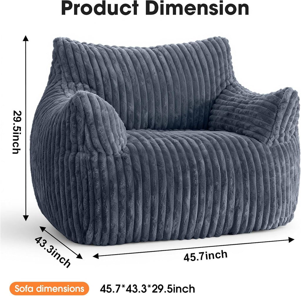 Giant Bean Bag Chair for Adults, Oversized Memory Foam Bean Bag Sofa with Armrests, Large Comfy Fluffy Single Lounges Mini Couch for Living Room, Bedroom & Dorm(Gray)