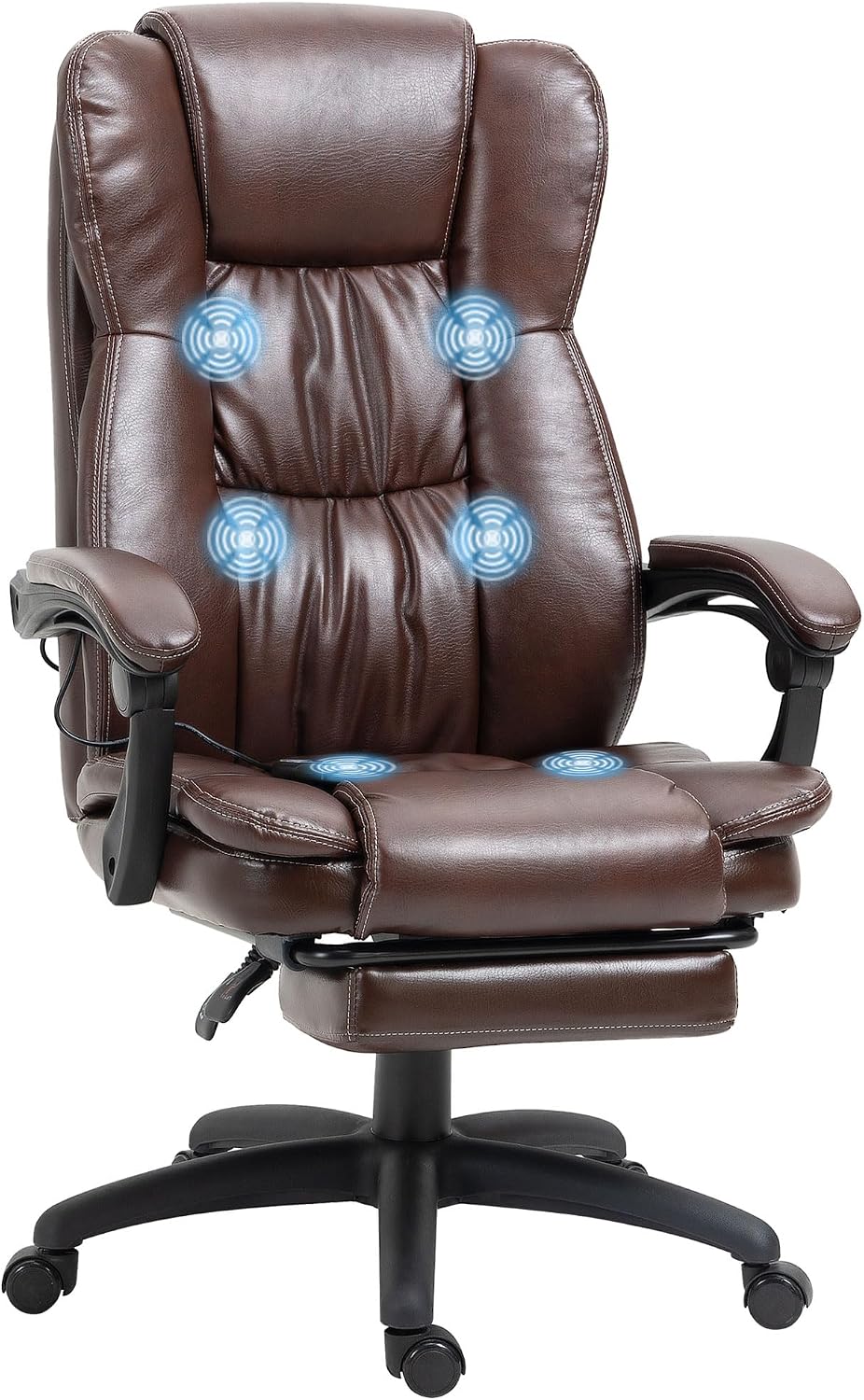 Vinsetto High Back Massage Office Chair with 6-Point Vibration, 5 Modes, Executive Chair, PU Leather Swivel Chair with Reclining Back, and Retractable Footrest, Brown