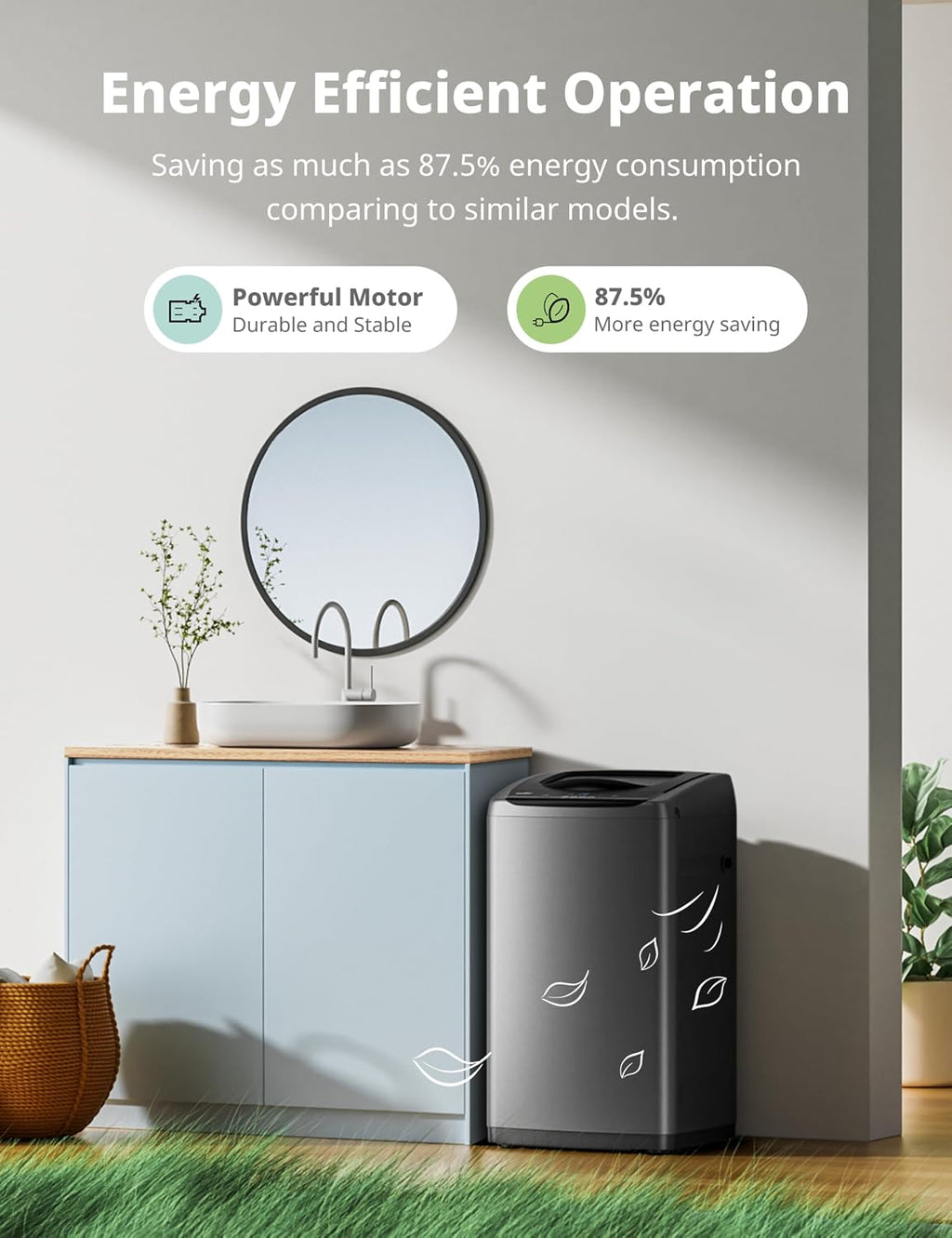 COMFEE' Portable Washing Machine, 0.9 cu.ft Compact Washer With LED Display, 5 Wash Cycles, 2 Built-in Rollers, Space Saving Full-Automatic Washer