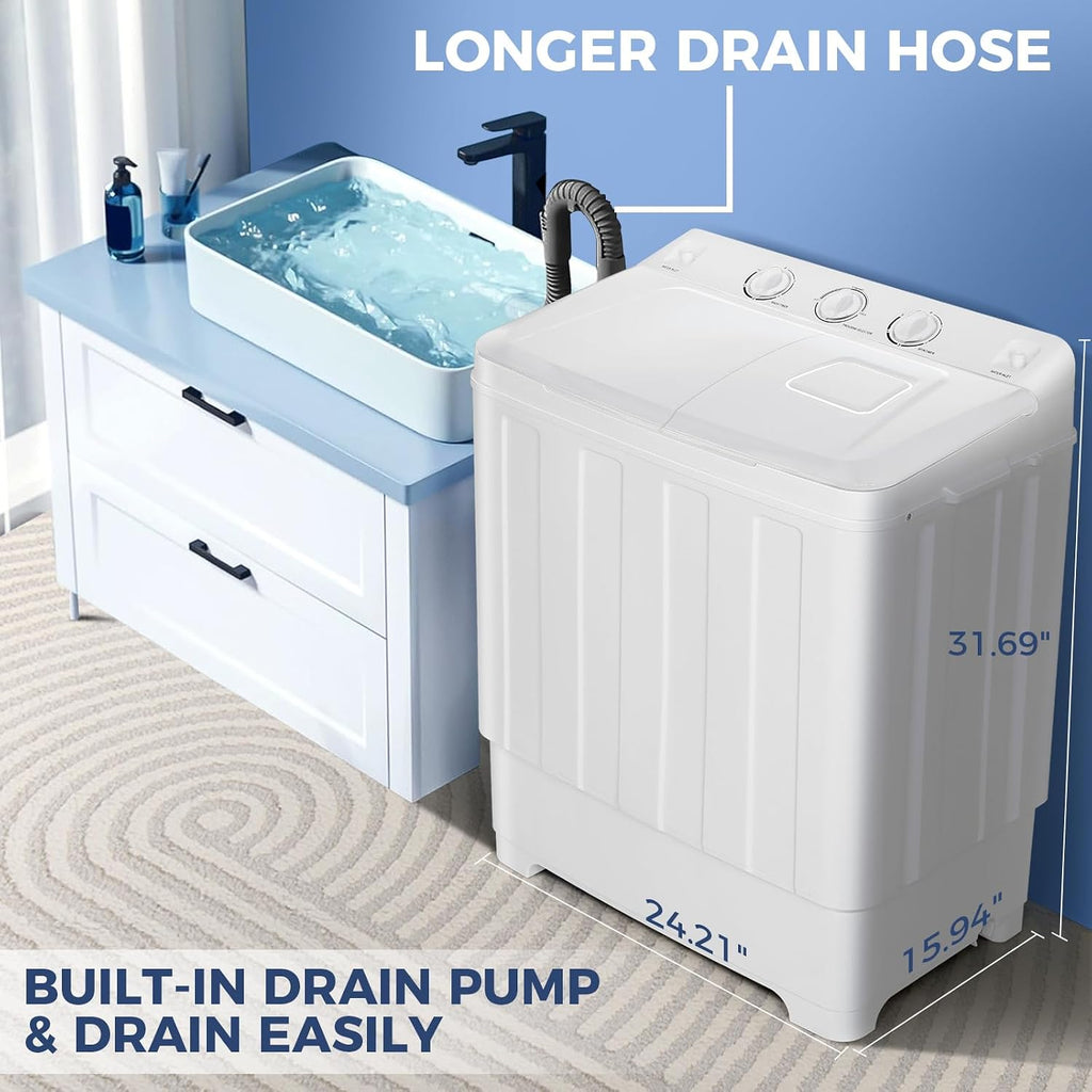 Nictemaw Portable Washing Machine 30Lbs Capacity Twin Tub Compact Laundry Machine 19Lbs Washer and 11Lbs Spin Dryer with Built-in Drain Pump, Small Washing Machine for Apartments, Dorms, RVs