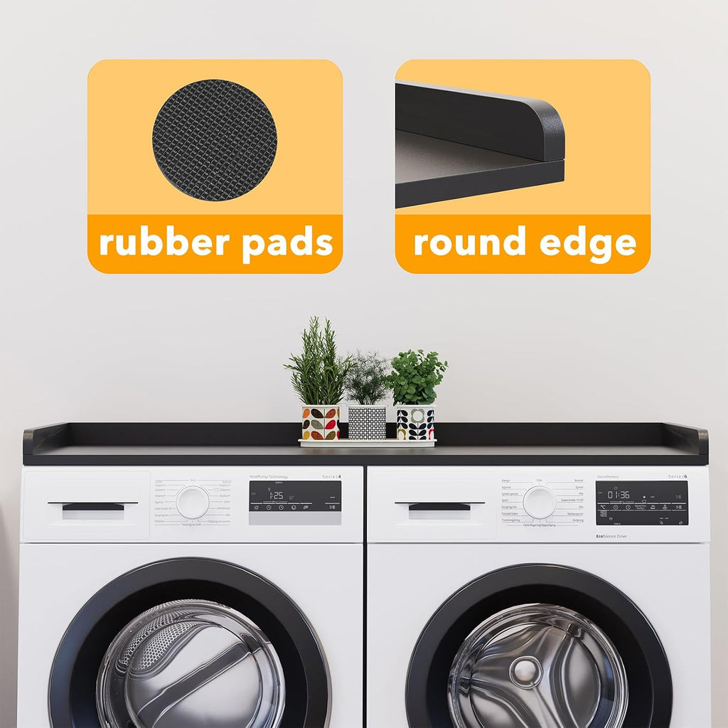SpaceAid Washer Dryer Countertop, Laundry Wood Shelf Topper with Edge, 54' Width x 27.5' Depth Cover Guard Organizer for Washer and Dryer Laundry Hamper Counter Storage Organization (Black)