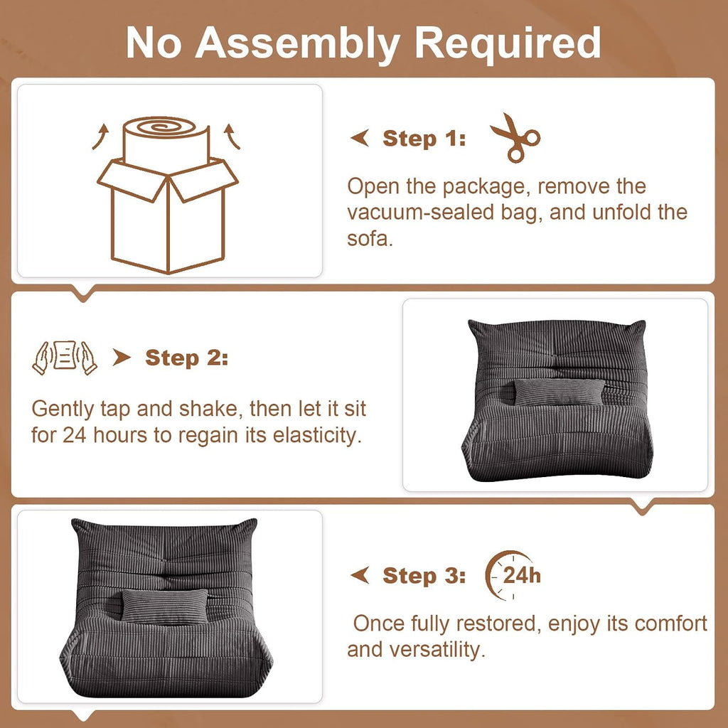 Bean Bag Chair for Adults, Giant Bean Bag Chairs with Lumbar Pillow, Oversized Corduroy Memory Foam Boneless Chair with High-Rebound, Lazy Floor Sofa for Reading Gaming Living Room Bedroom, Grey