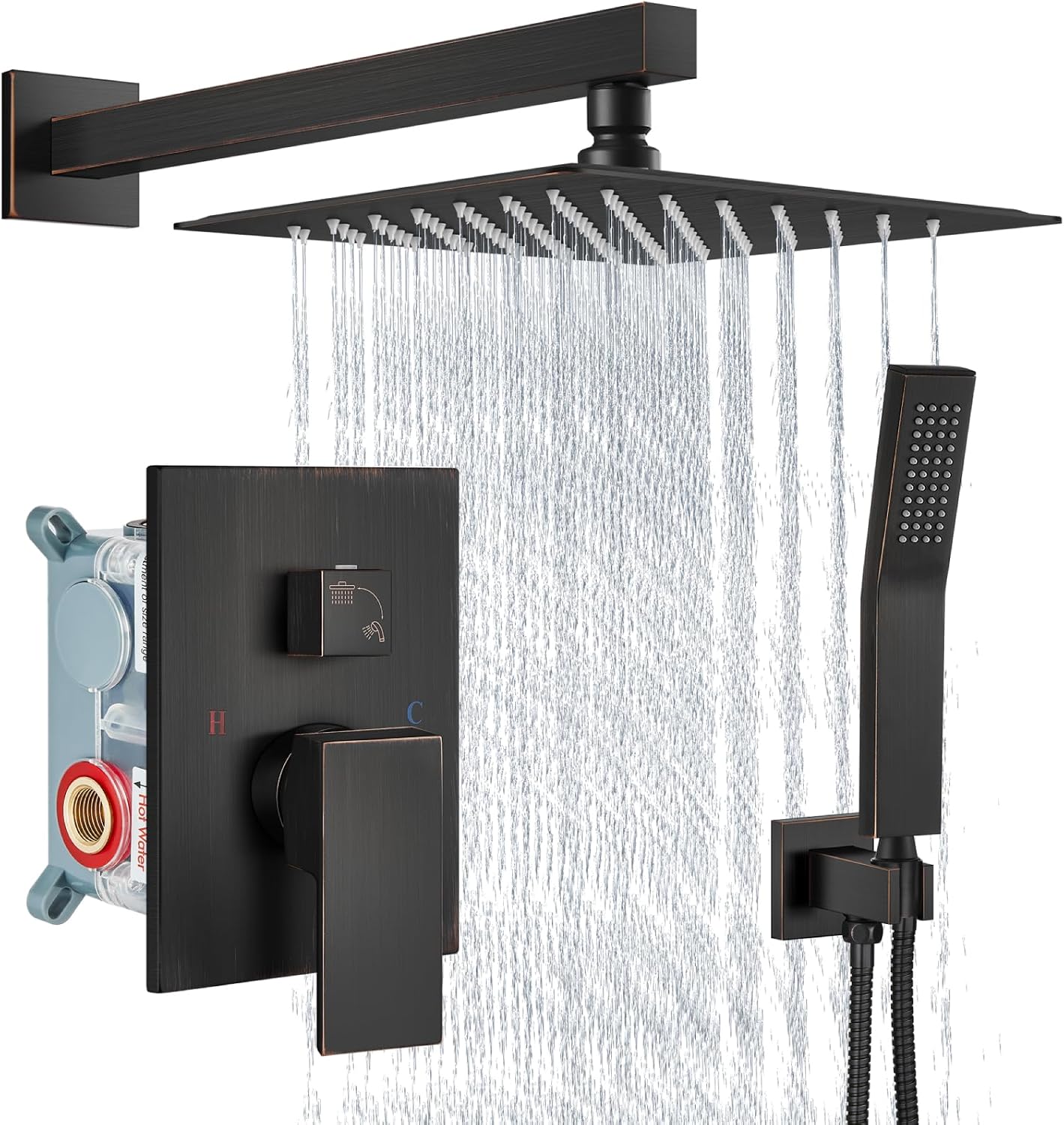 Aolemi Shower Faucet Set Rain Shower System with Handheld Spray Bathroom Shower Combo Rough-in Valve and Shower Trim Kit Included Oil Rubbed Bronze 10 Inch Wall Mount Shower Head