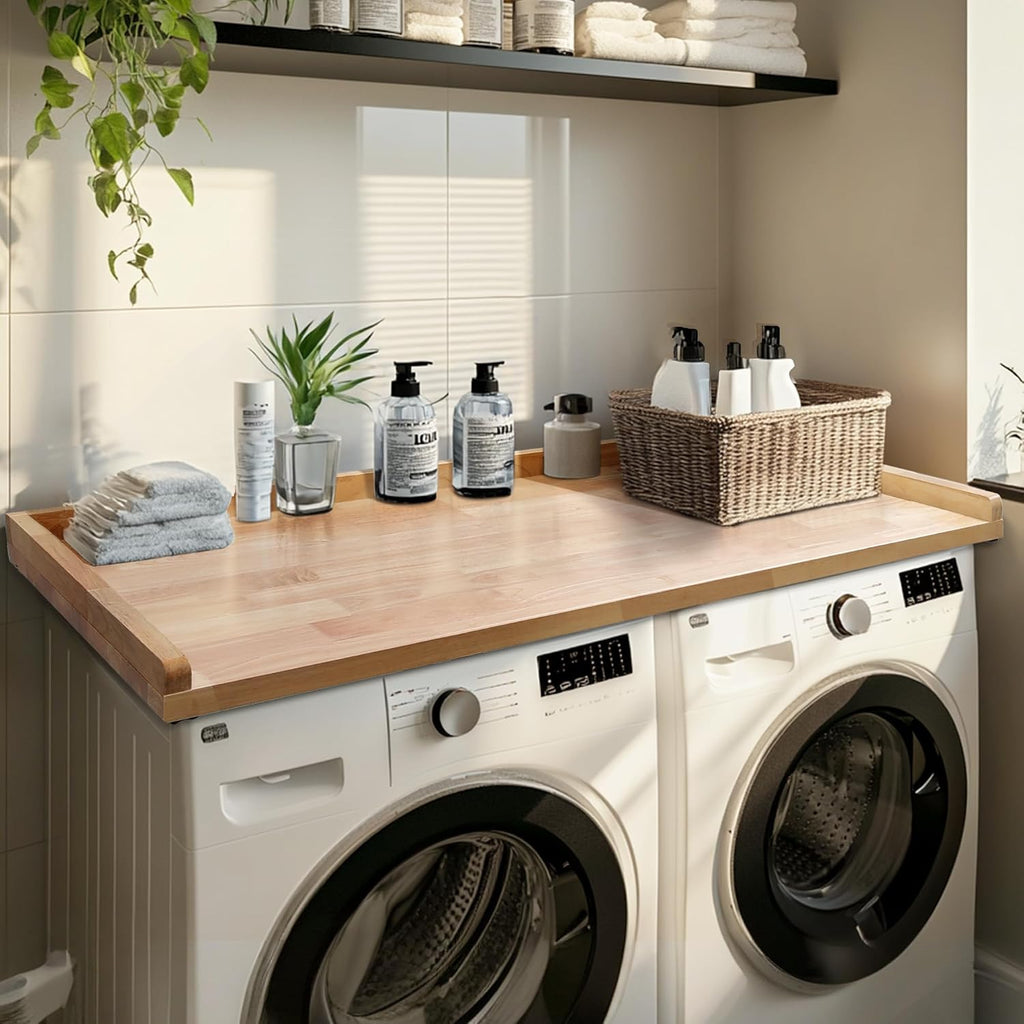 Murago Washer Dryer Countertop, 100% Natural Wood, Laundry Countertop Over Washer and Dryer, Laundry Machine Topper for Front Loaders, Fits All Major Brands, Anti Vibration Pads, 54' x 27.5' Black