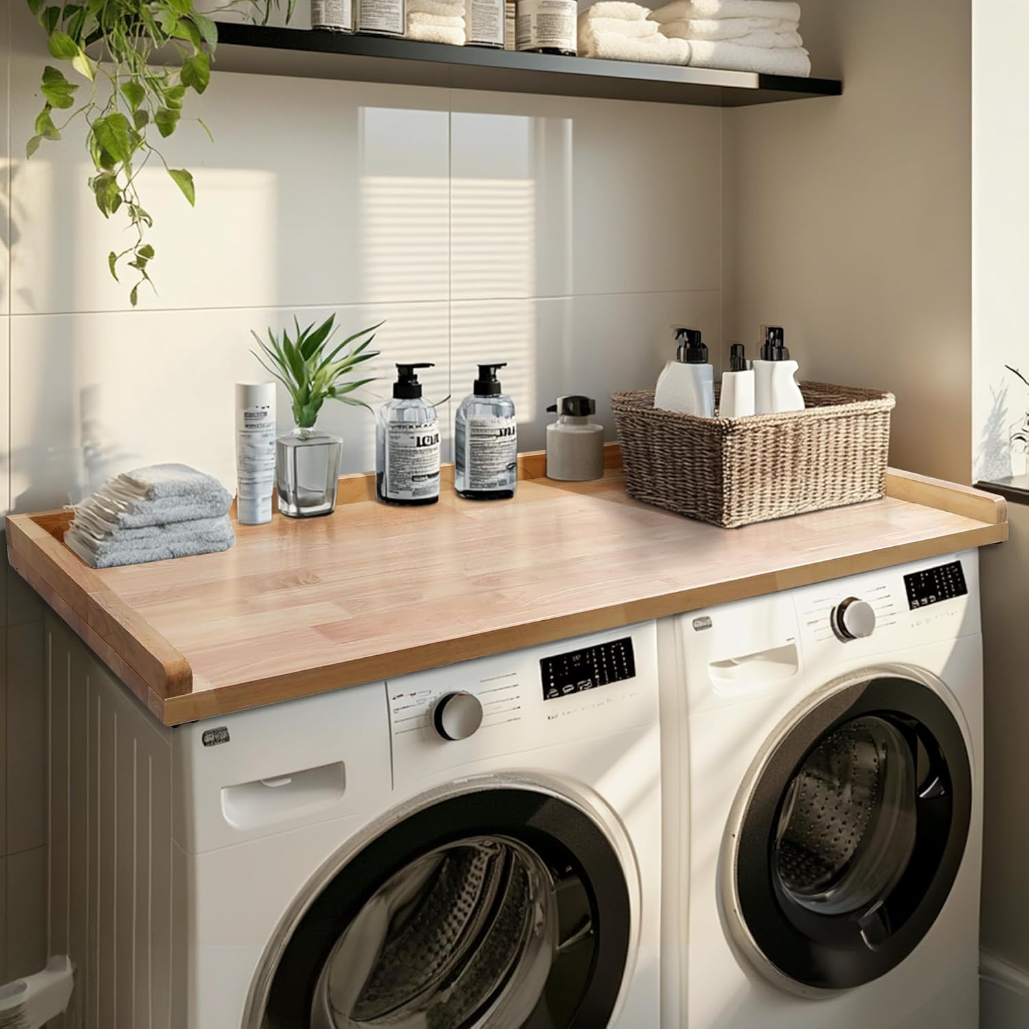 Murago Washer Dryer Countertop, 100% Natural Wood, Laundry Countertop Over Washer and Dryer, Laundry Machine Topper for Front Loaders, Fits All Major Brands, Anti Vibration Pads, 54' x 27.5' Black