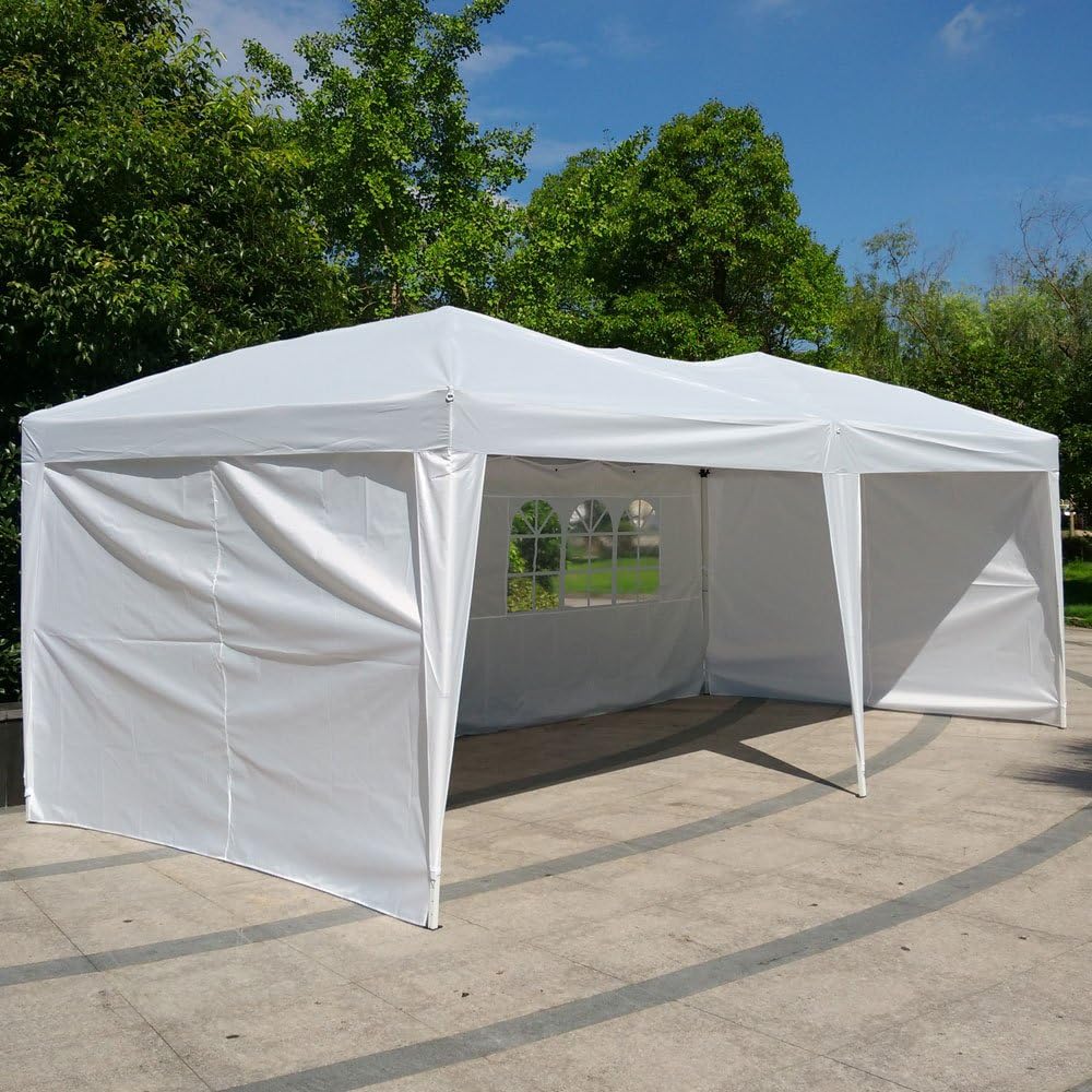 VINGLI 10X20 Feet Pop Up Canopy,Instant Tent,4 Removable Sidewalls,Folding EZ Up Canopy Tent,Patio Event Gazebo Beach Tent,UV Coated&Waterproof, Bonus Wheeled Carry Bag (White)