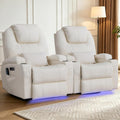 Dual Motor Power Swivel Rocker Recliner Chair with Heat and Massage,Electric Glider Rocking Chairs for Nursery,Theater Seating with LED Lights, USB A/USB C Ports for Living Room (2, Beige)