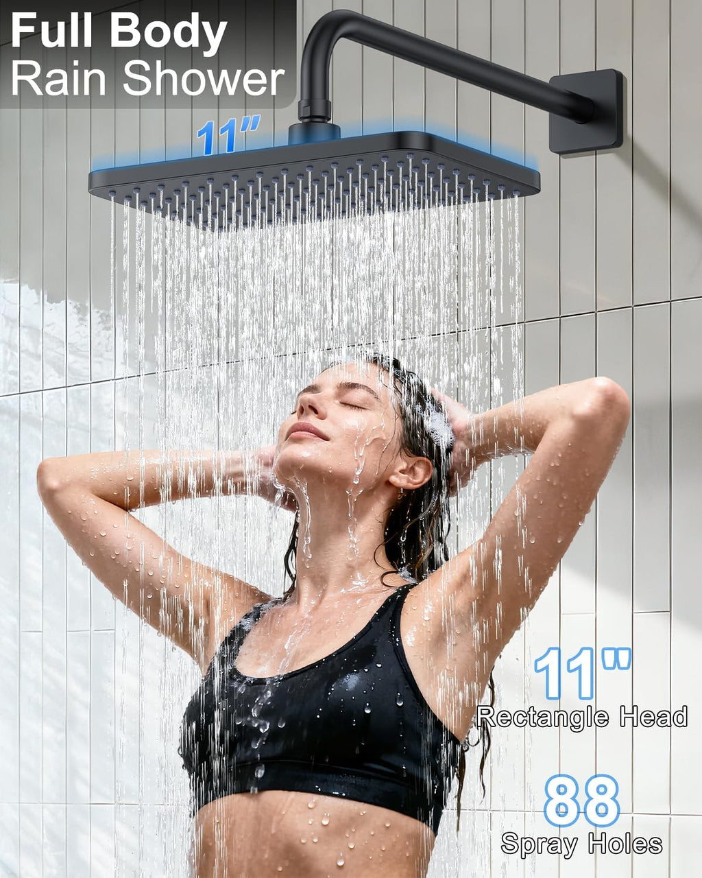 Matte Black 11-Inch Rainfall Shower System – Premium Filtered Handheld Sprayer & Fixed Shower Head, Complete Bathroom Set Faucet Mixer Trim & Valve