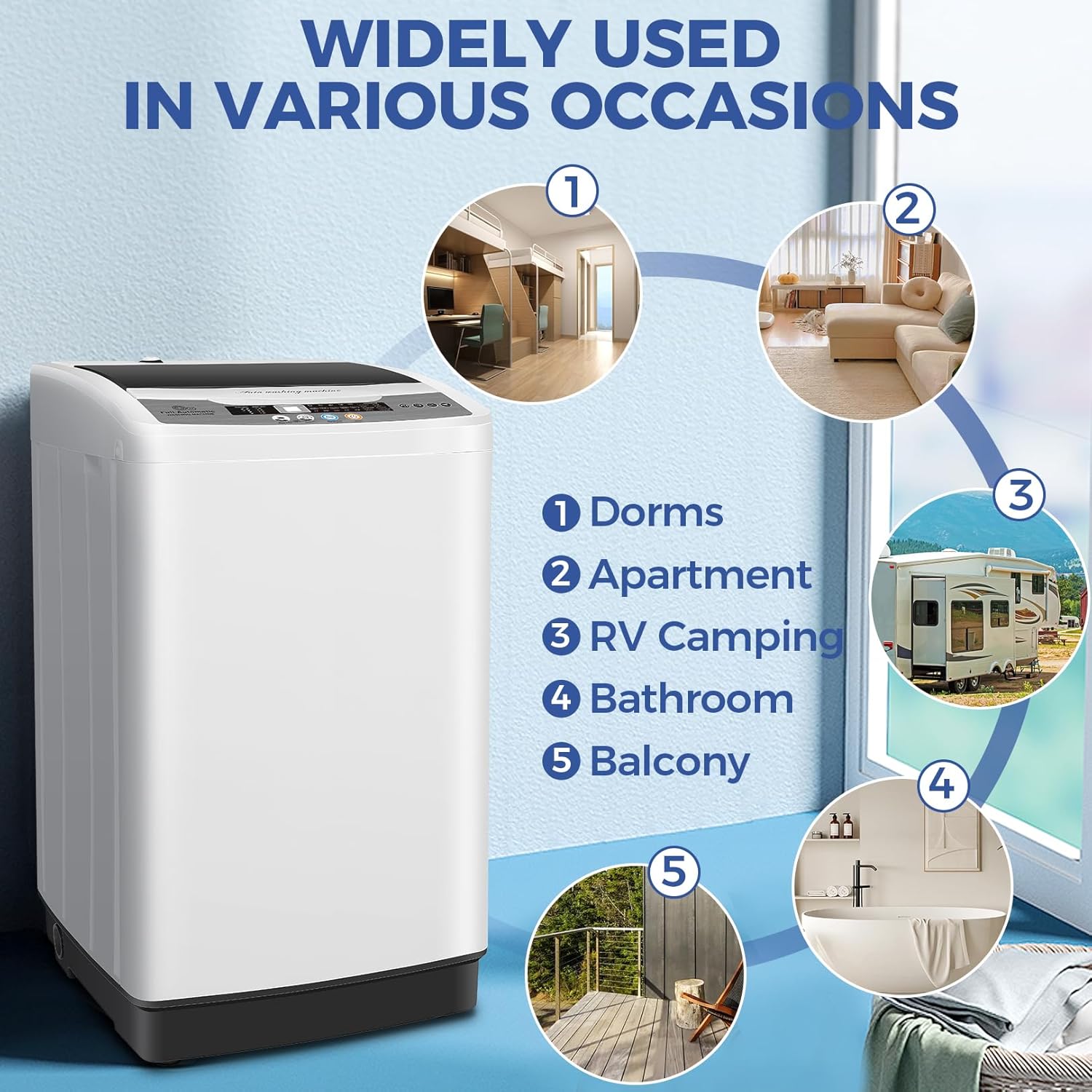 Nictemaw Portable Washing Machine, 20Lbs Capacity Full-Automatic Portable Washer Machine, 2.8Cu.ft Washer and Dryer Combo with 10 Programs 8 Water Levels for Apartment, Dorms, RV