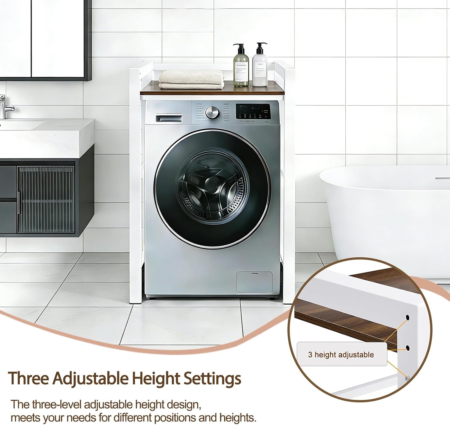 Washer Dryer Stacking Rack, 771lbs Capacity Heavy Duty Washer and Dryer Stacking Stand, 3 Adjustable Height Washing Machine Shelf forLaundry Rooms Bathrooms Balconies (White)