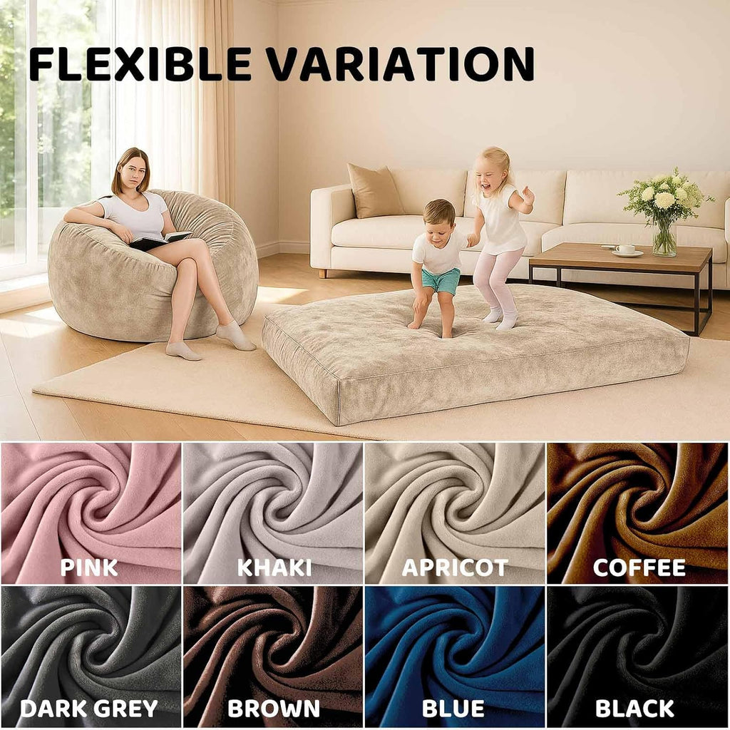Adult Bean Bag Chair Bed, Bean Bag Sofa with Filling, Memory Foam, Comfortable Floor Sofa Bed, Boneless Floor Chair, Suitable for Living Room Bedroom Dormitory Balcony Lounge (Apricot, Chair Bed)