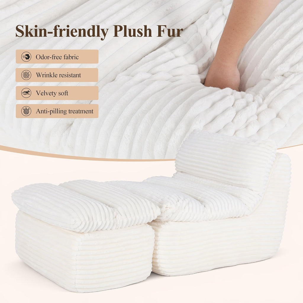 Boneless Chaise Lounge Chair Indoor, Adult Bean Bag Chair with Compressed Memory Foam, Comfy Back Support Sofa Bed Couch for Living Room Bedroom Office Apartment, No Assembly