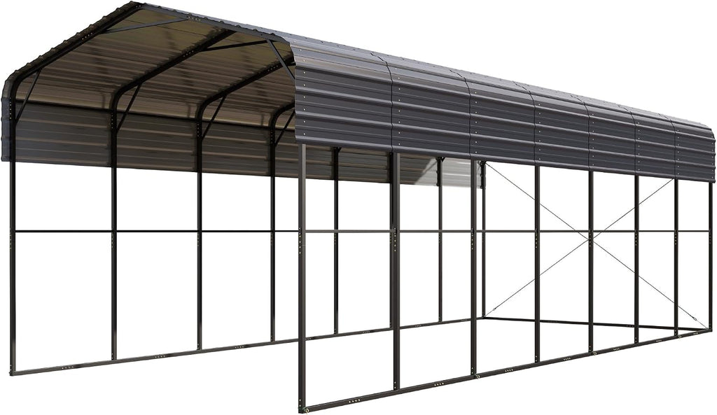 GREEN PARTY 14 x 35 x 13 ft Metal RV Carport Kits with Galvanized Steel Roof, Heavy Duty 2 Car Outdoor Car-Shed Canopy, Car Tent Metal Garage Shelter for RV, SUV, Truck, Tractors and Boats, Gray
