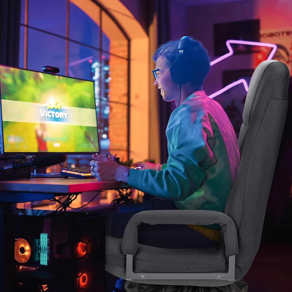 Swivel Gaming Chair Multipurpose 2PACK Floor Gaming Chair for Playing Video Games, TV, Reading w/Armrest Lumbar Support & 6 Adjustable Postion Backrest for Adults,Grey