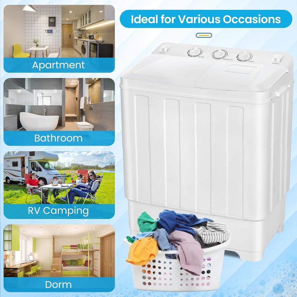 Nictemaw Portable Washing Machine 30Lbs Capacity Washer and Dryer Combo 2 In 1 Compact Twin Tub Laundry Washer (19Lbs) & Spinner (11Lbs) with Drain Pump, Time Control, for Apartment Dorms RV, White