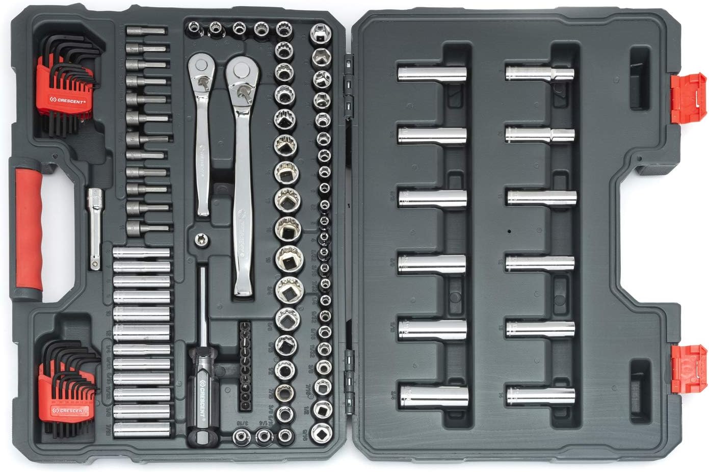 Crescent 121 Pc. 1/4' and 3/8' Drive 6 and 12 Point Standard & Deep SAE/Metric Mechanics Tool Set - CTK121
