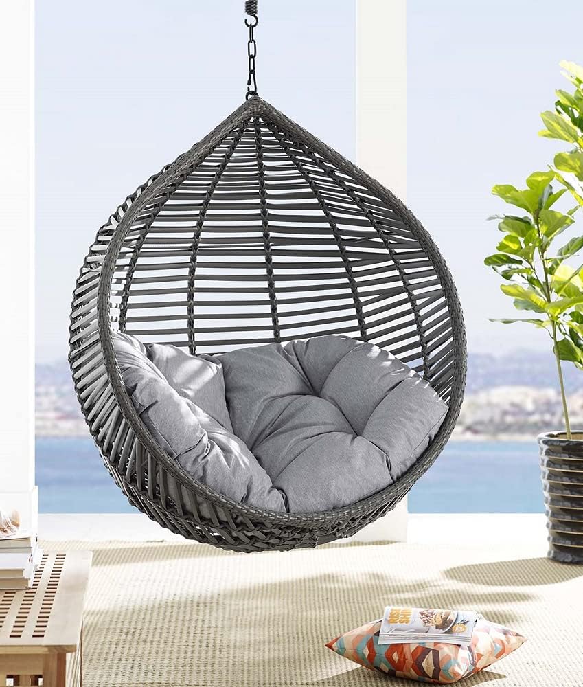 Modway EEI-3637-GRY-GRY Garner Teardrop Outdoor Patio Swing Chair Without Stand, Gray Gray, 28.5 x 41 x 125.5