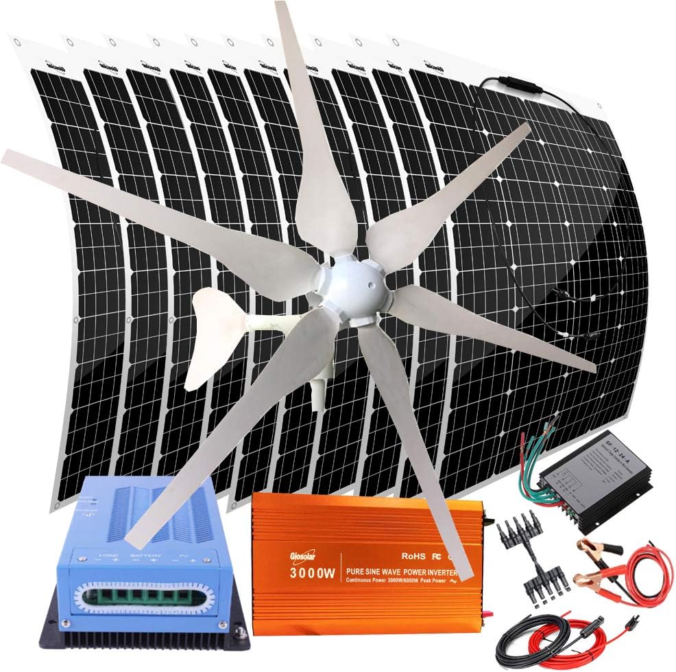 1600W Wind Solar Generator Kit : Come with 400W Wind Turbine and 10Pcs 120W Solar panels and 3000W 24V-110V Inverter and Wind & Solar Controller(for 24V System)