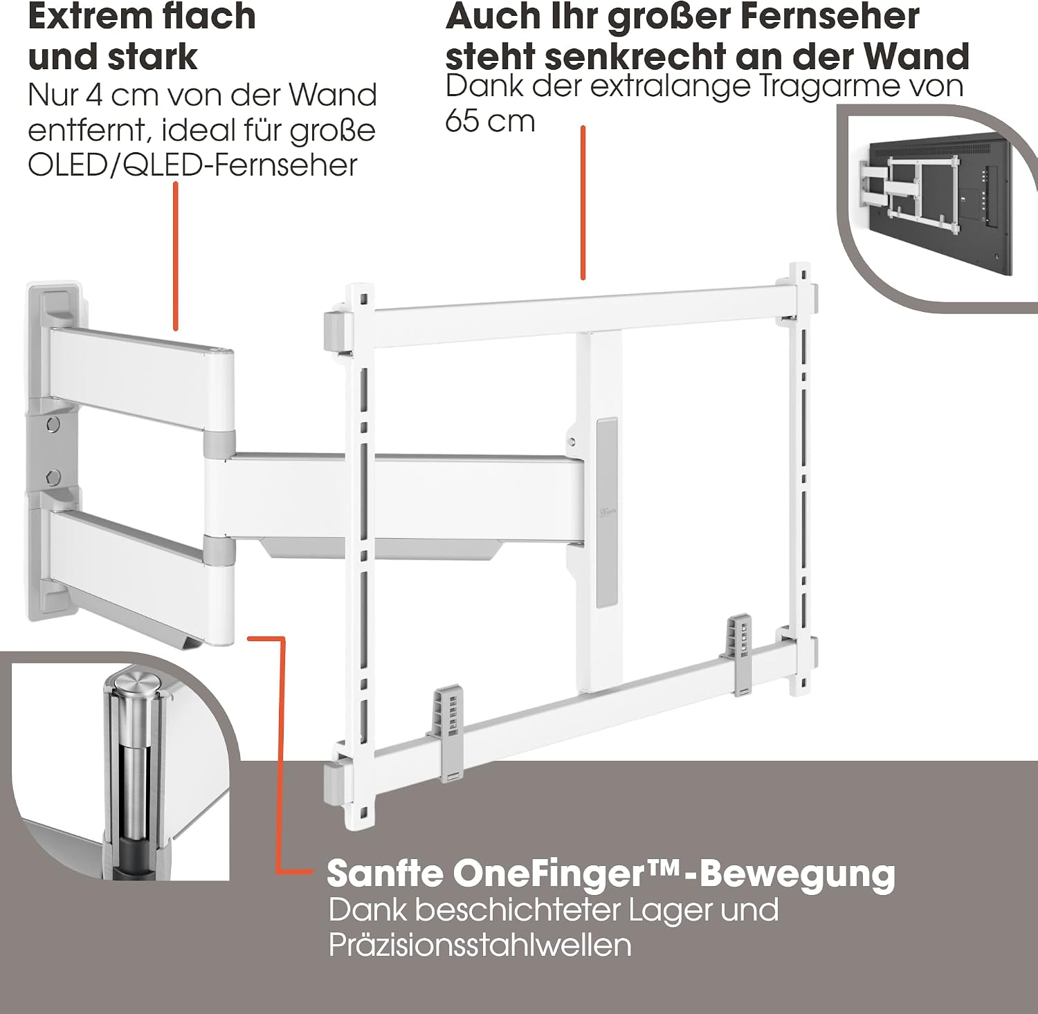 Vogel's TVM 5645 Full-Motion Ultra-Thin TV Wall Bracket for 40-77 inch TVs, Max. 45 kg, Swivels up to 180°, Full-Motion TV Mount max. VESA 600x400, Universally Compatible
