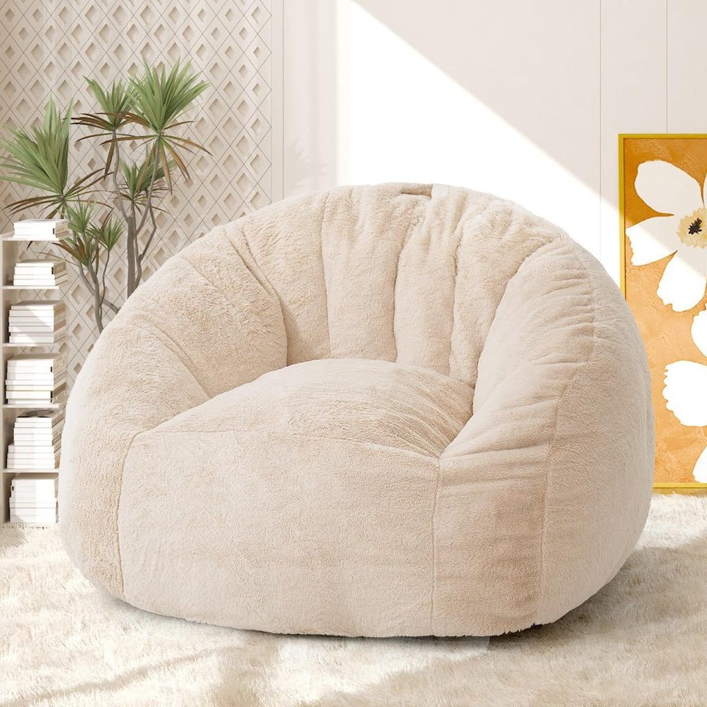 Giant Bean Bag Chair, Lazy Sofa Bean Bag for Teens Adults, Shell Shaped Big Comfy Sofa with Armrests for Bedroom Living Room, Bean Bag Lazy Chair for Gaming, Reading - Beige