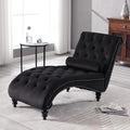 Velvet Chaise Lounge Indoor,Button-Tufted Upholstered Chaise Lounge Chair with Pillow for Bedroom Living Room Office Modern Backrest Leisure Recliner Sleep Sofa,Black