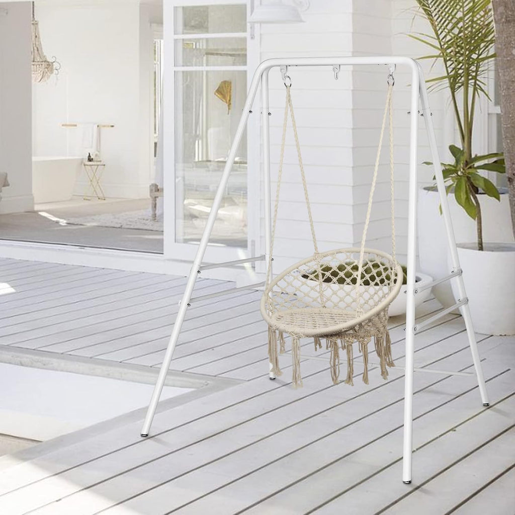 White Outdoor Hanging Chair Stand, Heavy-Duty 450 LBS Support Outdoor Hammock Chair Stand for Patio, Garden, and Backyard, White Hammock Frame,Hanging Chair Stand