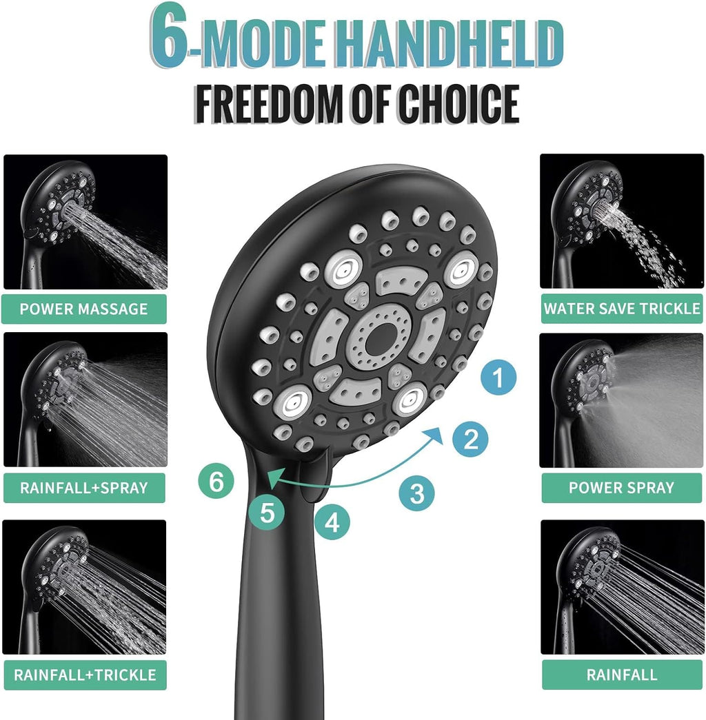 SR SUN RISE 12 Inch Slide Bar Shower System, Round Shower Faucets Sets Complete Rain Shower head and 6-Spray Handheld Combo, Wall Mounted Dual Shower Faucet Included Valve and Trim Kit, Matte Black