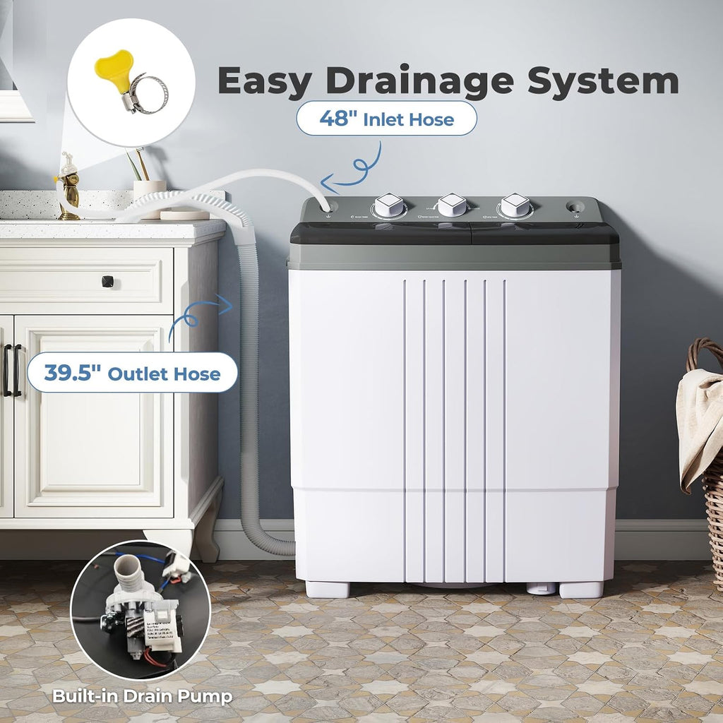 Giantex Portable Washing Machine, 20 LBS Washer & Spinner Combo with Built-in Drain Pump & Time Control, Compact Twin Tub 12 LBS Washing & 8 LBS Spin Drying for Apartment Dorm RV (Grey+White)