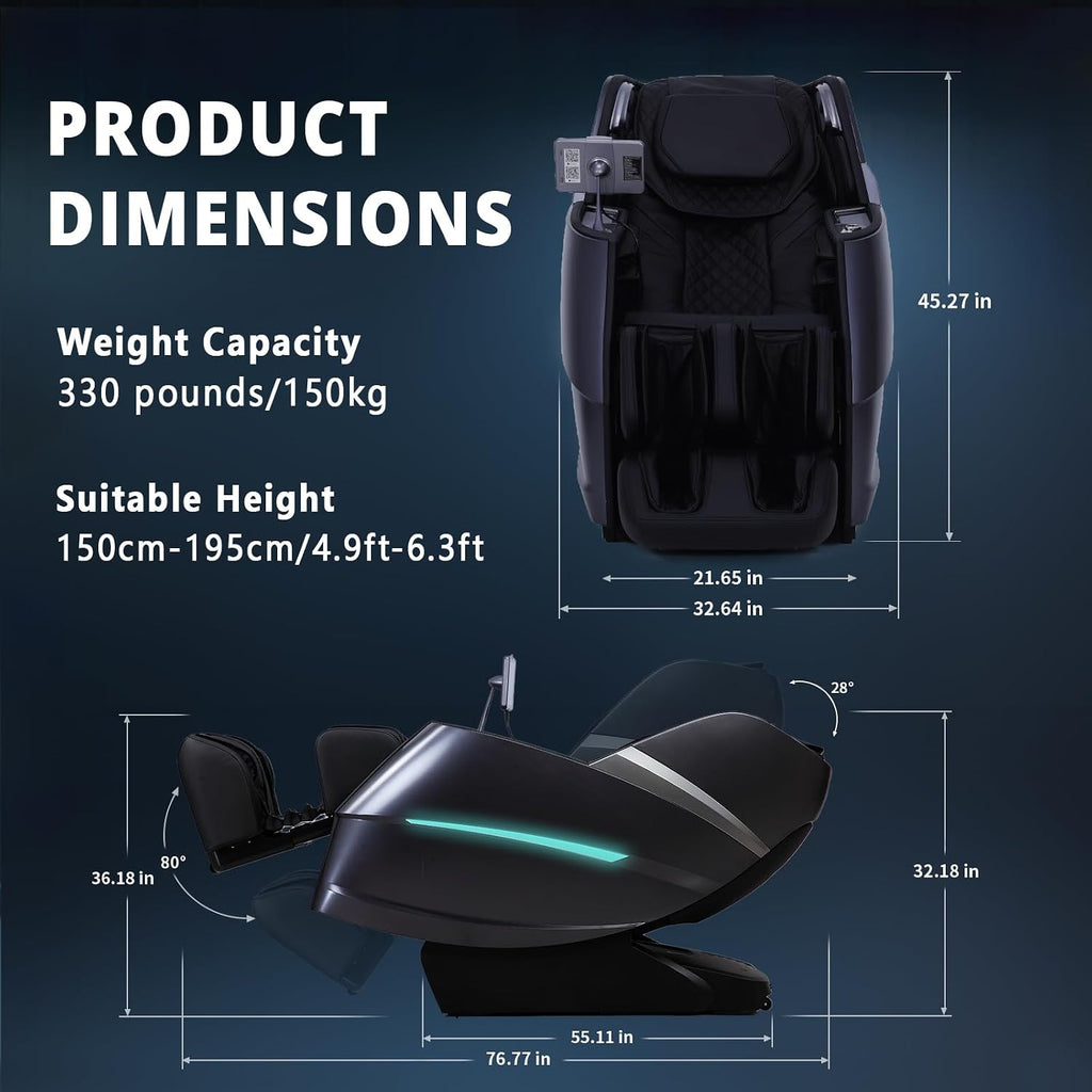 HealthRelife 4D Massage Chair Full Body Zero Gravity Recliner - 55' SL-Track,20 Auto Modes,11 Massage Technique,40 Airbags Massage,with Yoga Stretch,APP Control,Negative Oxygen lons (Black)