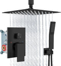 Aolemi Ceiling Mount Shower System Rain Shower Head with Handheld Spray High Pressure Shower Faucet Set Rough-in Valve Shower Trim Kit Included Bathroom Matte Black 12 Inch Ceiling Shower Head