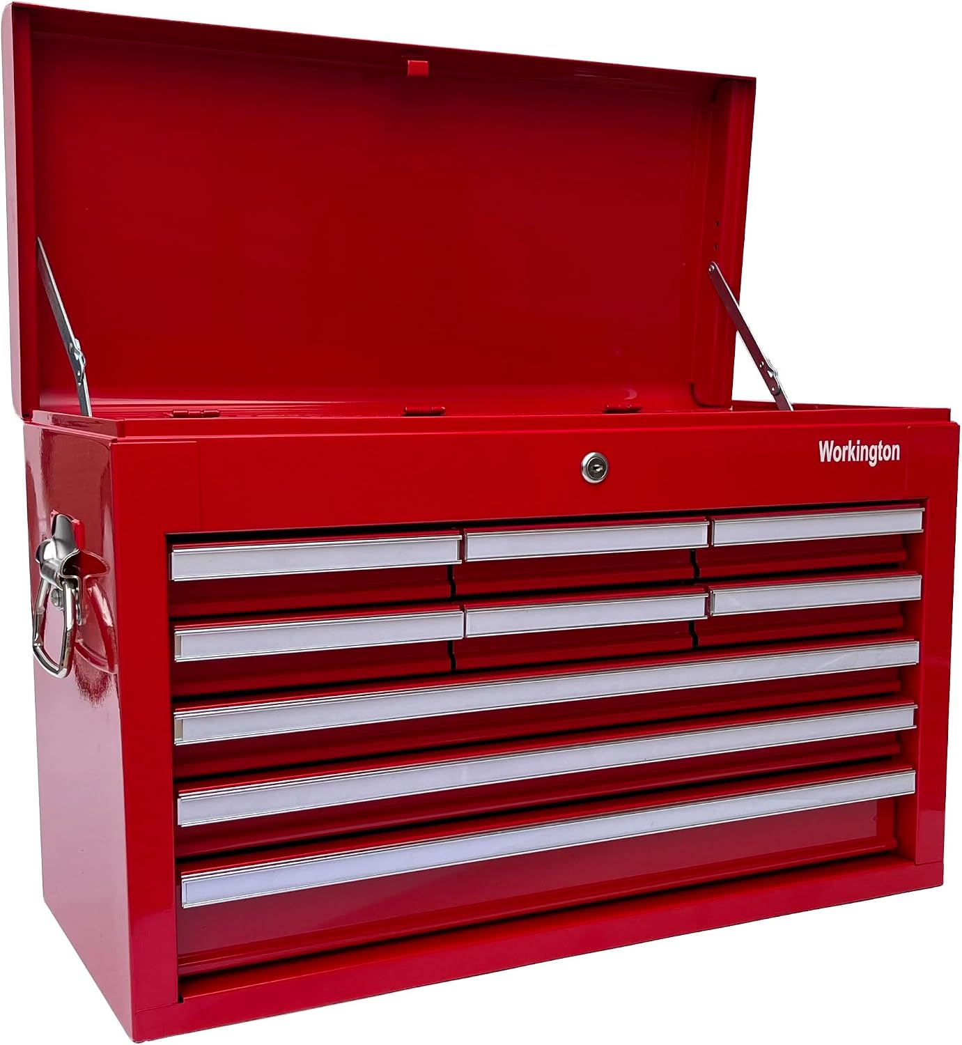 Workington Professional Industrial Portable Metal Tool Chest with 9 Drawers, 26' 9-Drawer Tool Chest Cabinet with Ball Bearing Drawer Slides, Steel Tool Storage Box Organizer 4016 Red
