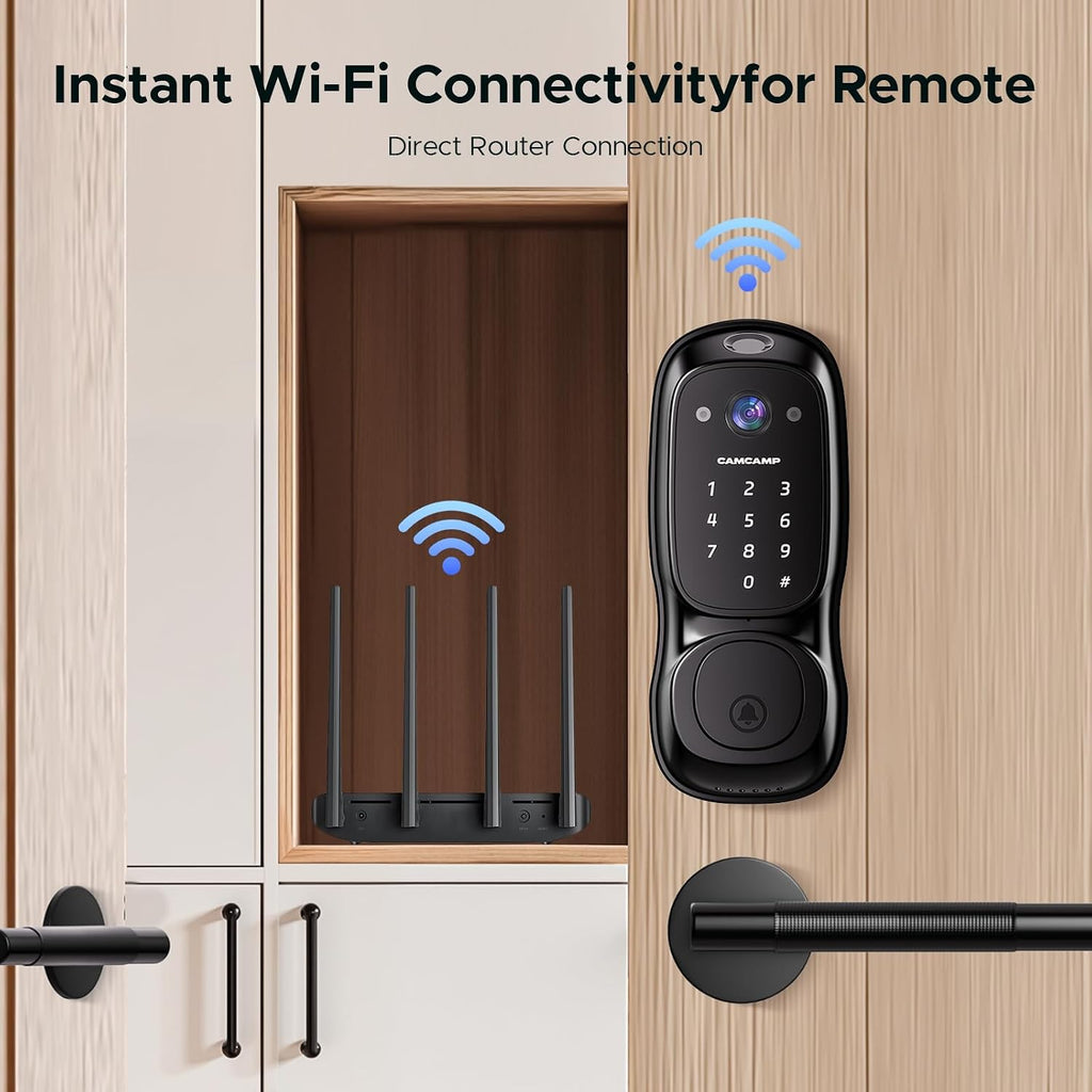 Camcamp Smart Door Lock,Fingerprint Keyless Entry Door Lock with Camera&Doorbell,Built-in Wi-Fi Deadbolt Smart Lock for Front Door,2-Way Audio,App Control,8Months Battery,Auto Locking,IP66Waterproof