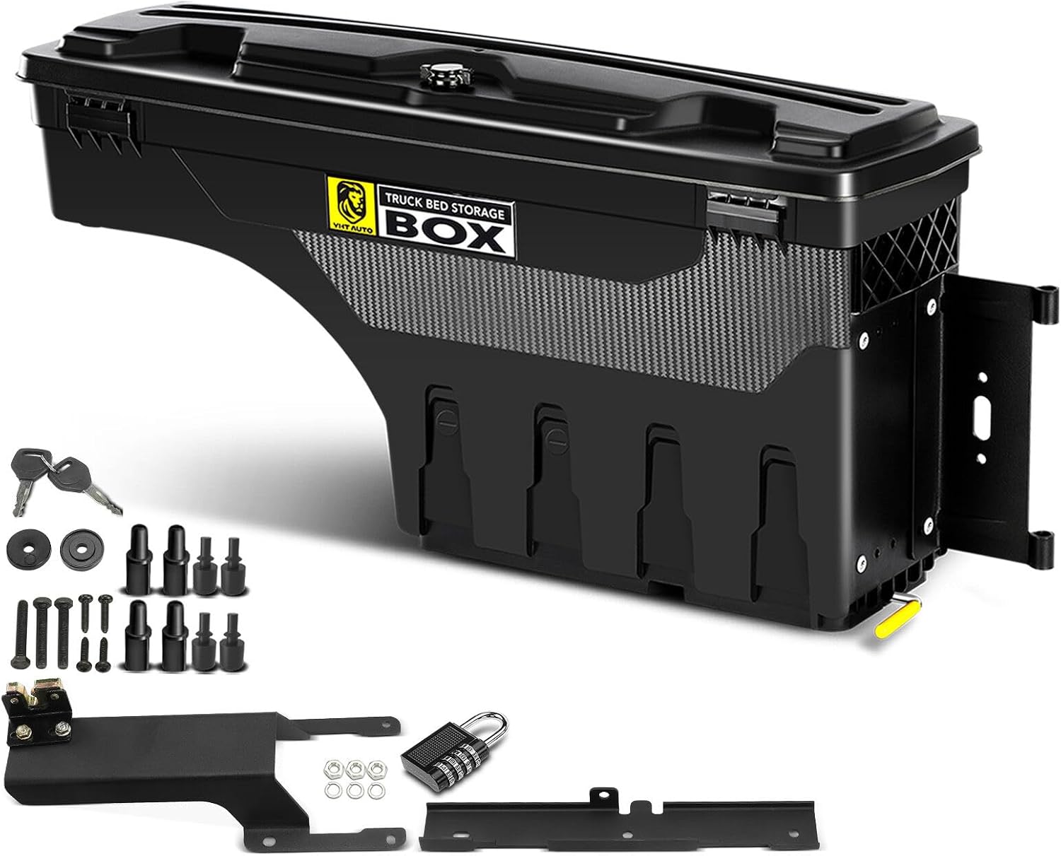YHTAUTO Truck Bed Storage Tool box Lockable Compatible with 2015-2026 Ford F-150, Without Bed Rail Storage, Passenger Side, Swing Waterproof Wheel Well Toolbox