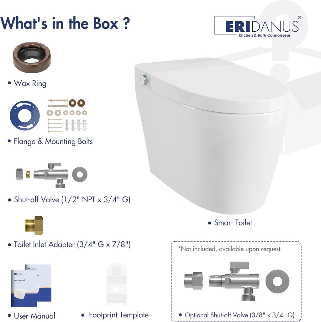 Smart Toilet with Auto Flush and Heated Seat, No Bidet, Foot Sensor Flush, Pre-Wetting, Soft Close Lid, Night Light, Tankless One-Piece Design