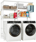 ULIFHOME U14 Over Washer and Dryer Storage Shelves, 4 Tiers Laundry Room Storage and Organizer System, Space Saving Clothes Drying Rack with 2 Clothes Hanger Rods, 66.5' W x 20.5' D x 77.4' H, White