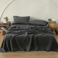 Simple&Opulence 100% Linen Sheet Set with Embroidery Washed - 3 Pieces (1 Flat Sheet & 1 Fitted Sheet & 1 Pillowcase) Natural Flax Soft Bedding Breathable Farmhouse - Dark Grey, Twin Size