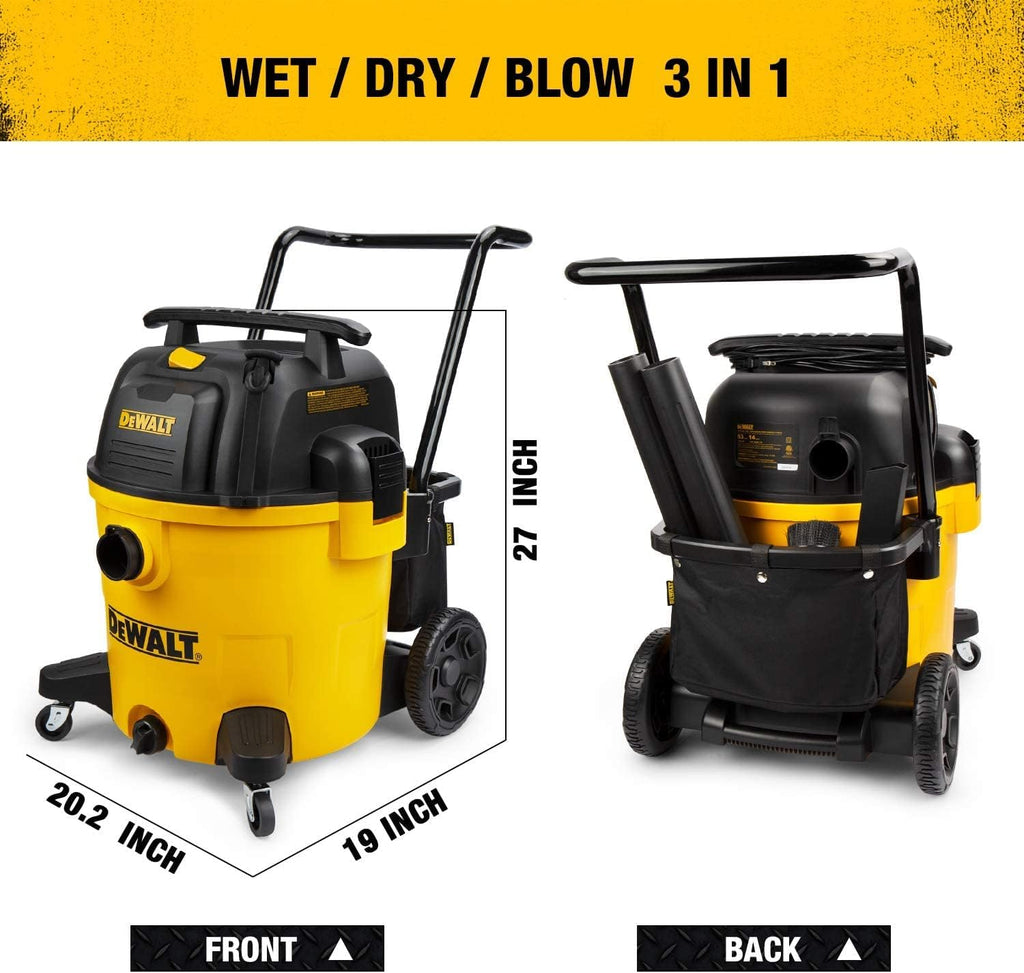 DEWALT 14 Gallon Poly Shop Vacuum Wet/Dry, 6 Peak HP, Cart Style Wet/Dry/Blower 3 in 1 Multifunction Shop Vacuum, Built-in Drain, DXV14P