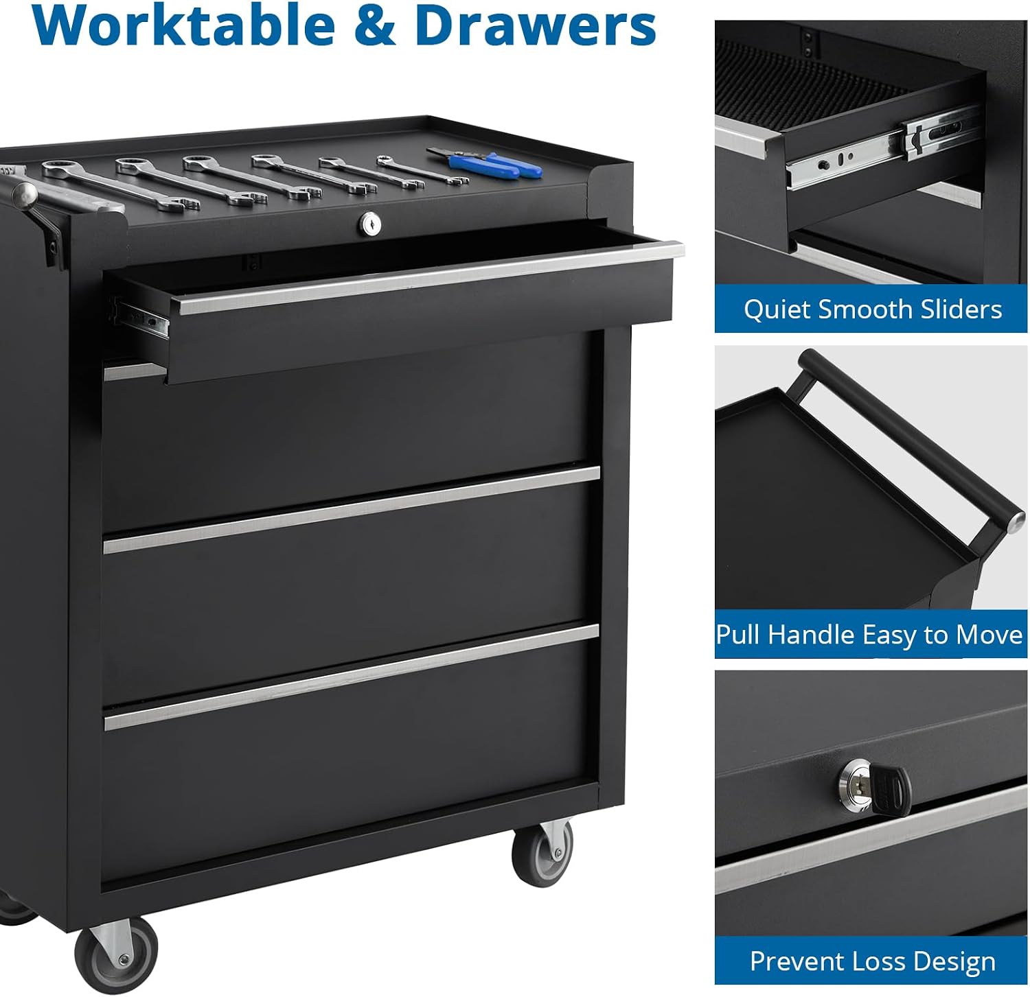 4-Drawer Rolling Tool Chest, Rolling Tool Box with Wheels and Lock System, Portable Mobile Tool Storage Cabinet for Garage, Workshop, Mechanics and Repair Room