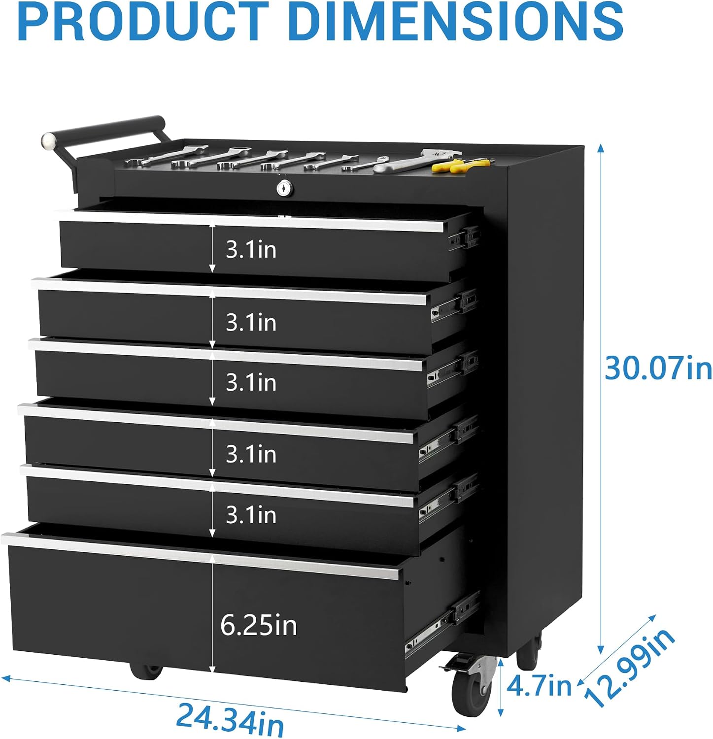 6-Drawer Rolling Tool Chest, Rolling Tool Box with Wheels and Lock System, Portable Mobile Tool Storage Cabinet for Garage, Workshop, Mechanics and Repair Room